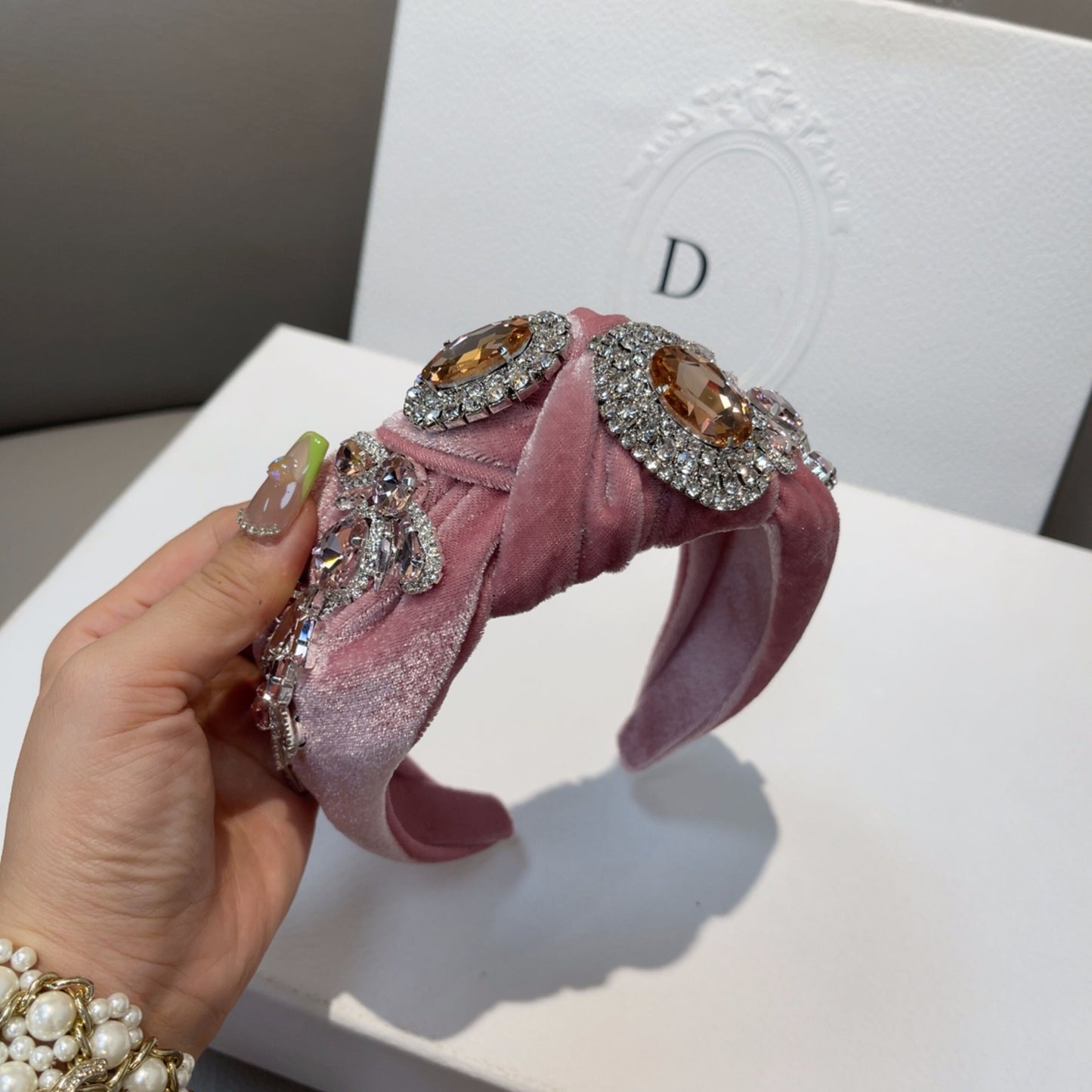 Bohemian style velvet diamond-encrusted high-end hairband for ladies