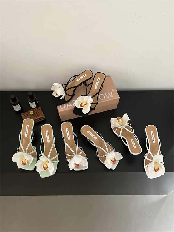 Floral open-toe stiletto Roman sandals