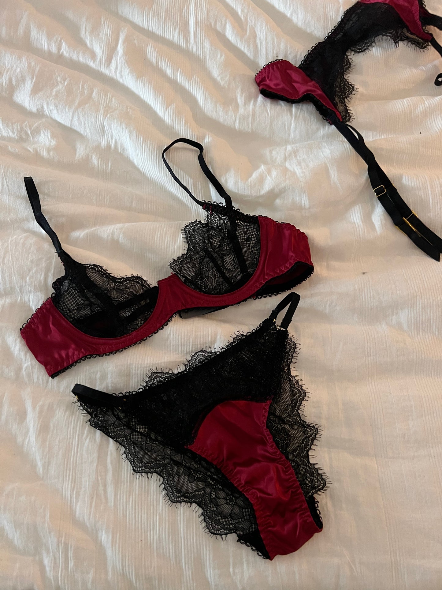 French sexy lace satin stitching mesh hollow thin underwear