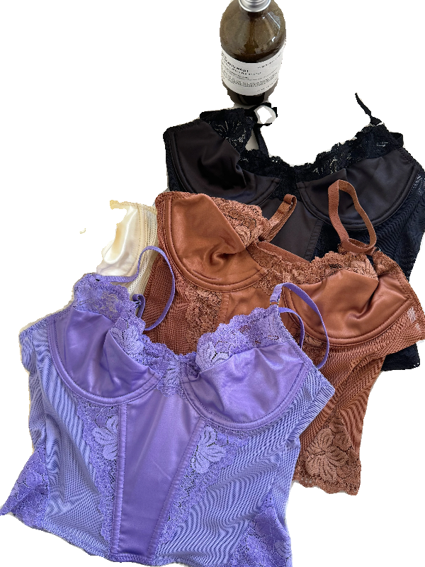 Satin sexy lace underwired fishbone bra