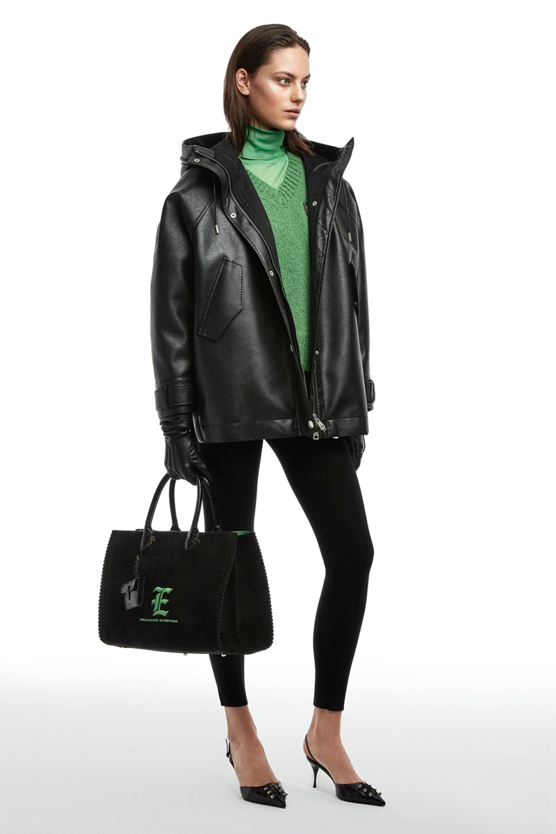 Loose and stylish hooded sheepskin leather jacket