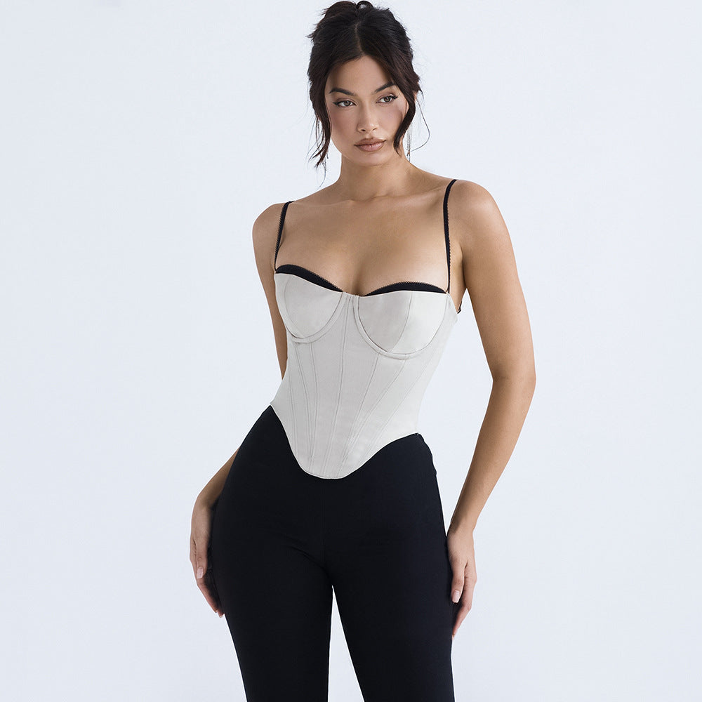 Hot girl fishbone waist satin corset underwear
