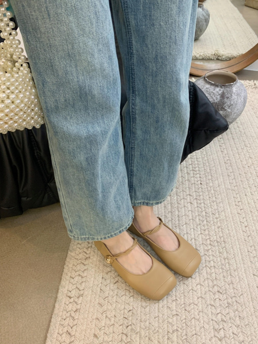 French square toe flat buckle Mary Jane shoes