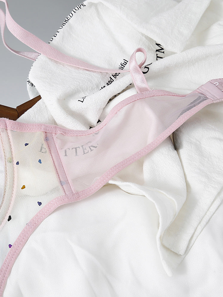 New cute patchwork women's ultra-thin hollow mesh bra set