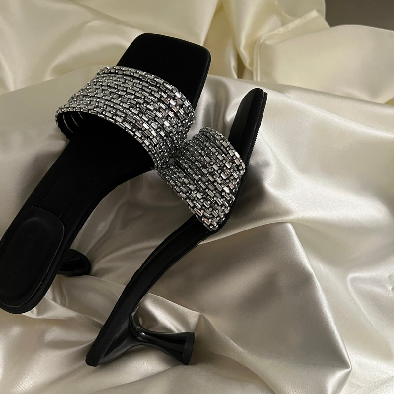 Water brick outer wear medium heel open toe flat slippers