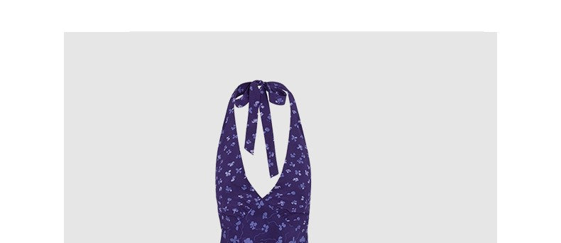 Purple floral halterneck dress sexy backless