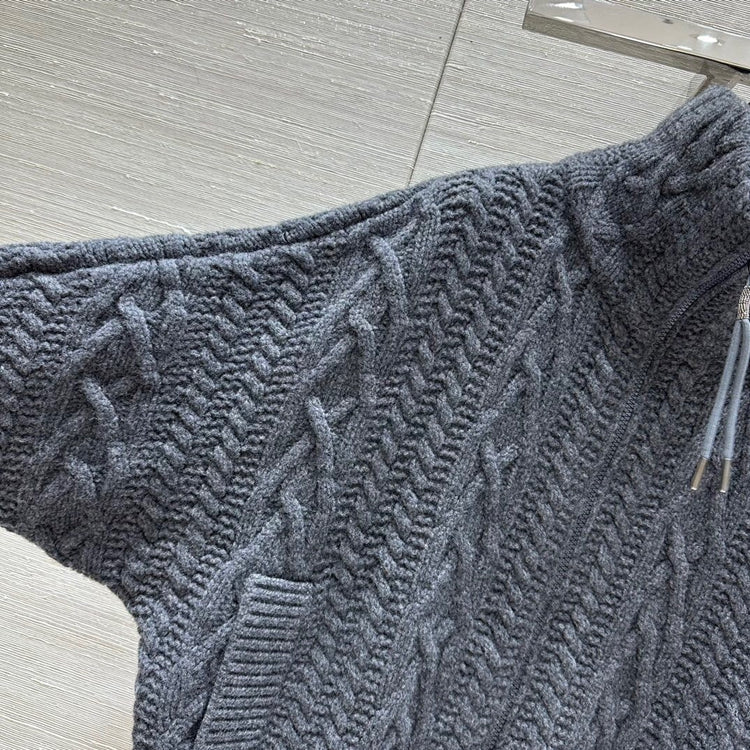 Lapel Double Pocket Crochet Cashmere Jacket