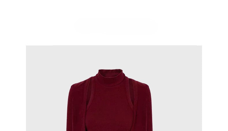 Red fake two piece short top