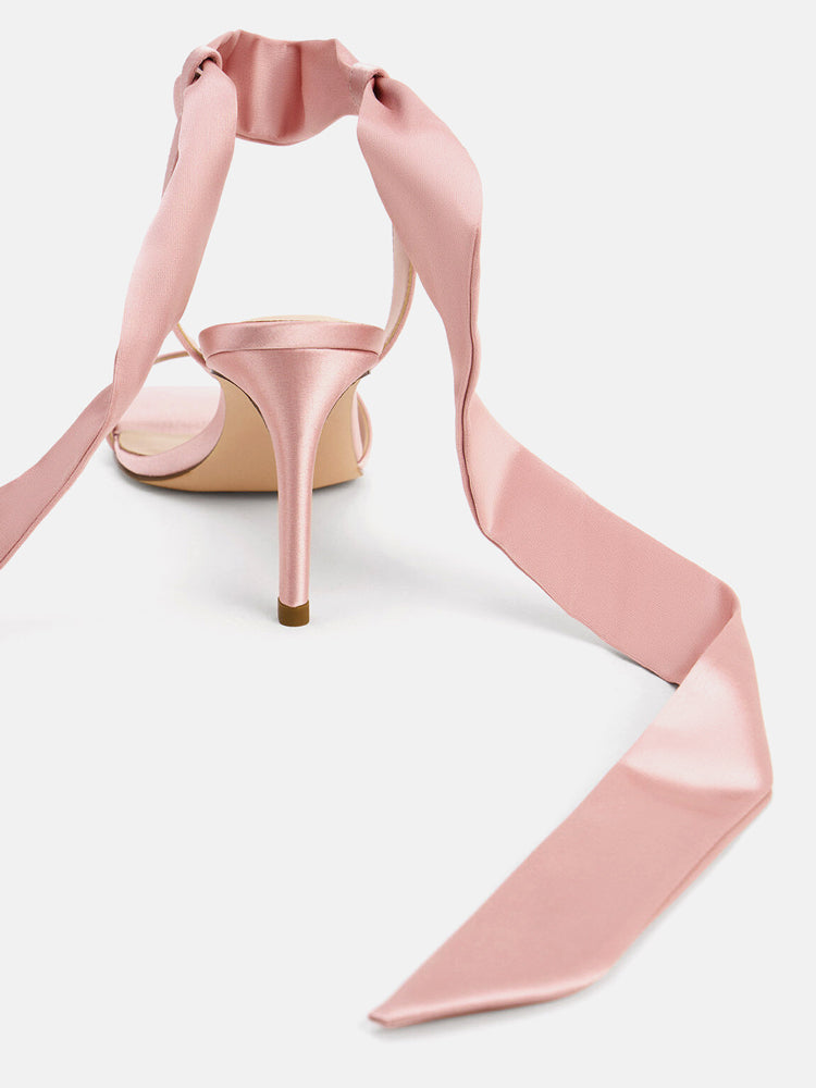 Bow strap pink high heel sandals