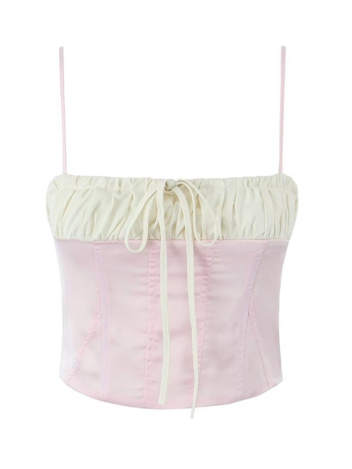 Pleated paneled lace-up cropped crop top