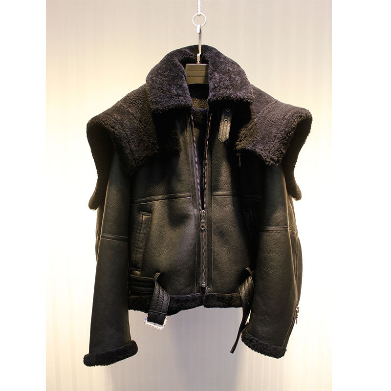 Lmported genuine fur all-in-one pilot jacket fur