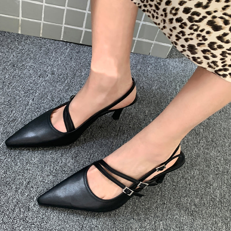 Simple thin French buckle pointed toe high heels