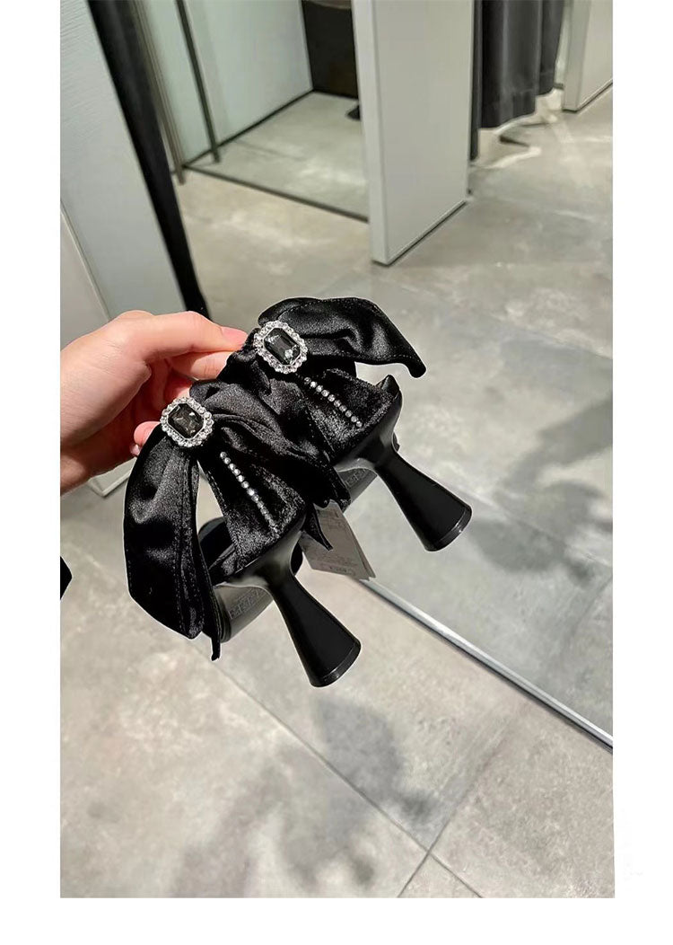 Bow pointed toe rhinestone stiletto sandals