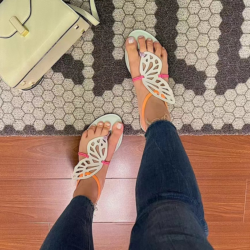 Versatile Contrast Color Block Butterfly Ribbon Sandals