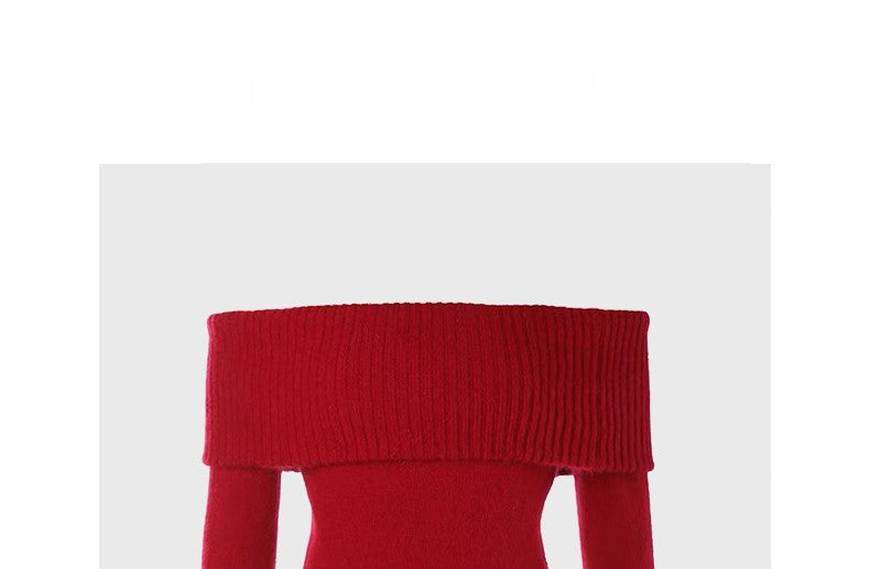 Red off-shoulder short sweater