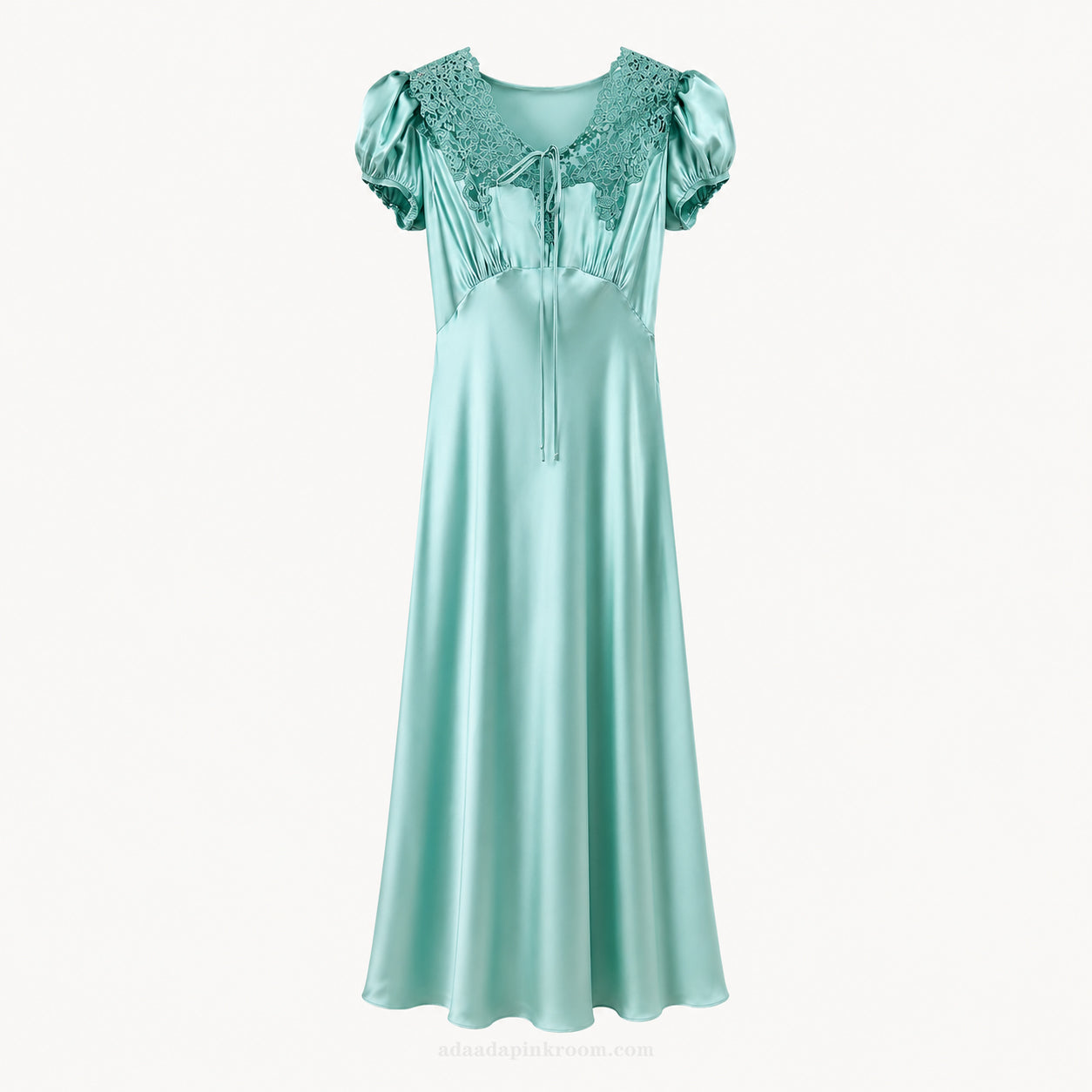 LACE COLLAR SATIN MIDI DRESS