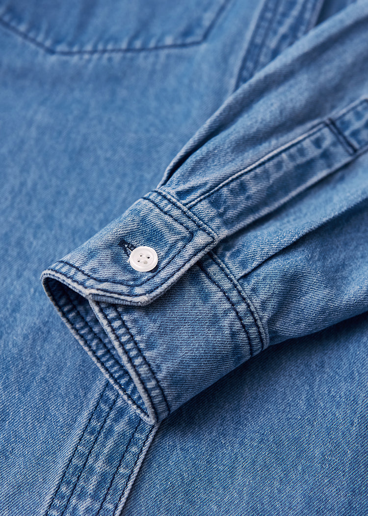 Light washed linen peak collar denim shirt