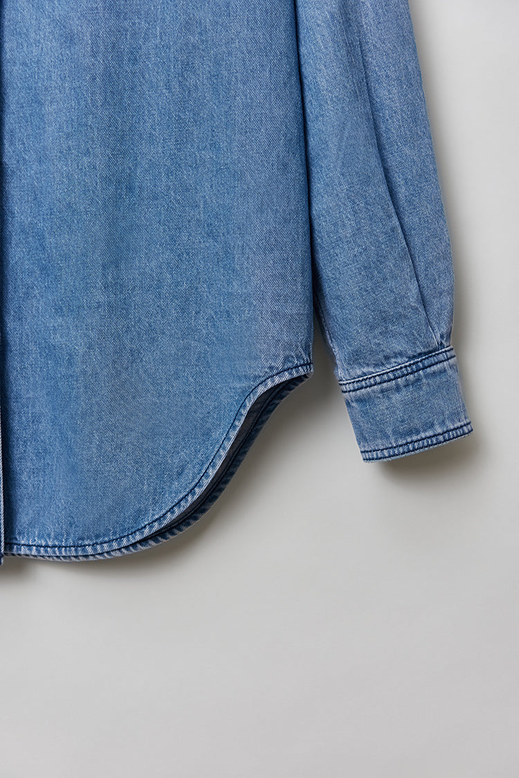 Light washed linen peak collar denim shirt