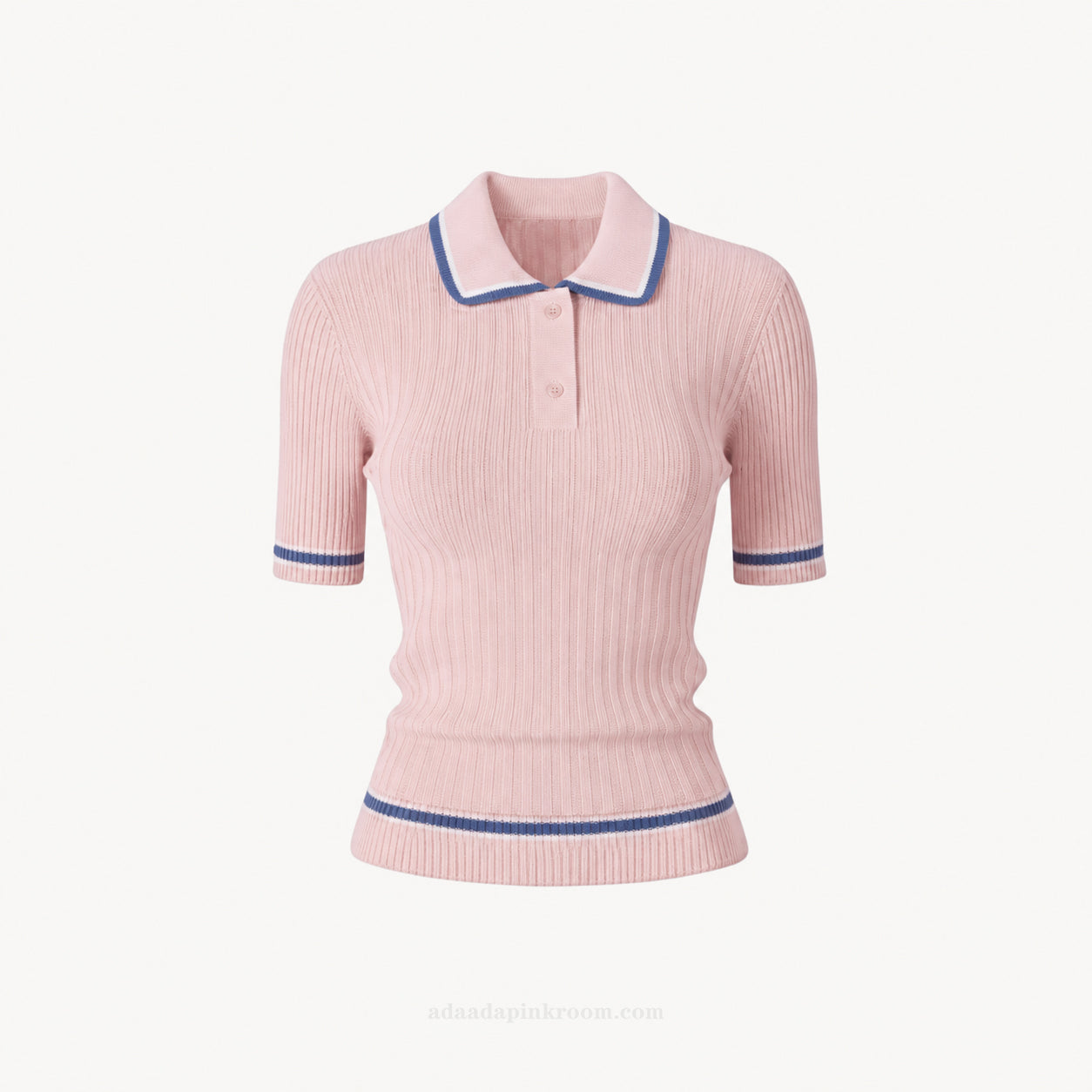 PINK RIBBED KNIT POLO TOP
