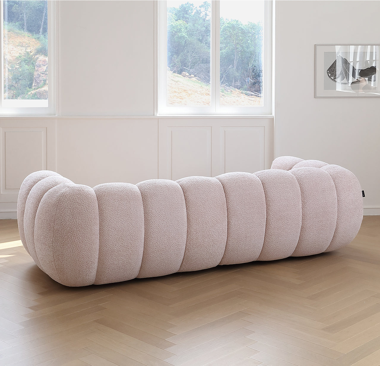 Light French retro cream style puff sofa marshmallow fabric sofa special offer