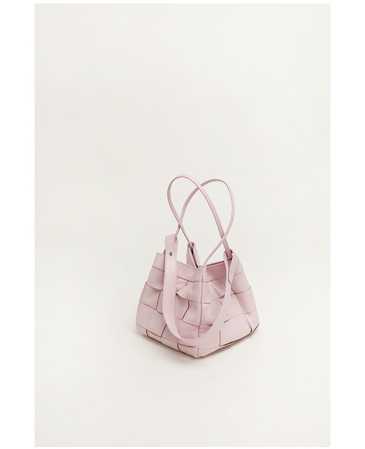 Cowhide Bucket Bag Woven Shoulder Bag