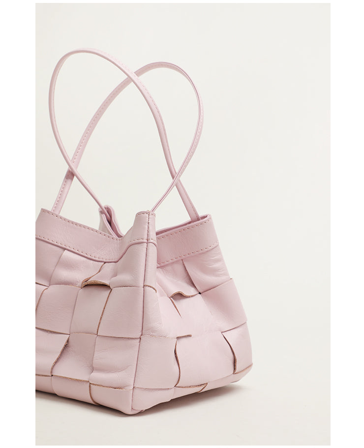 Cowhide Bucket Bag Woven Shoulder Bag