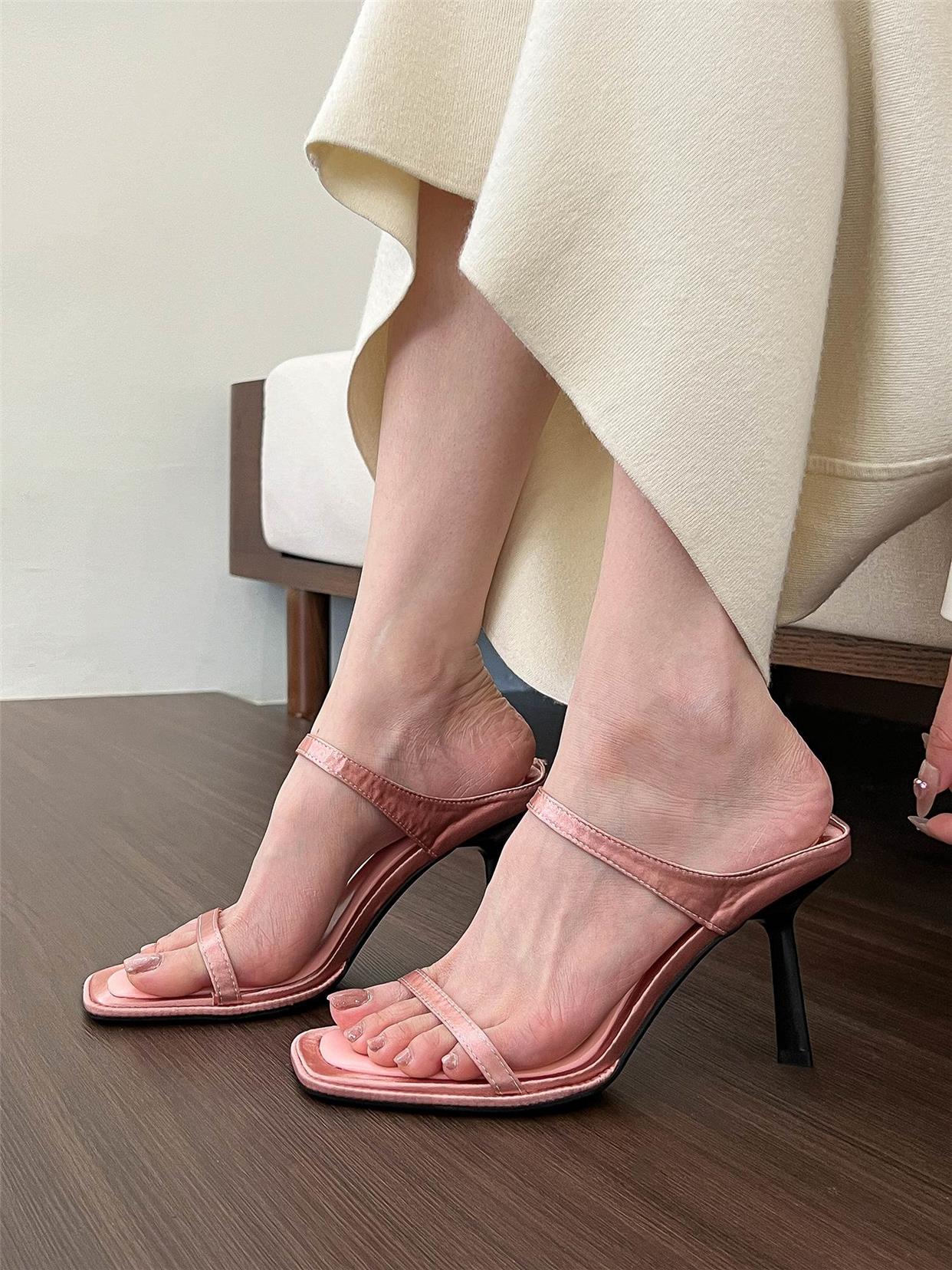 Satin square toe stiletto pumps
