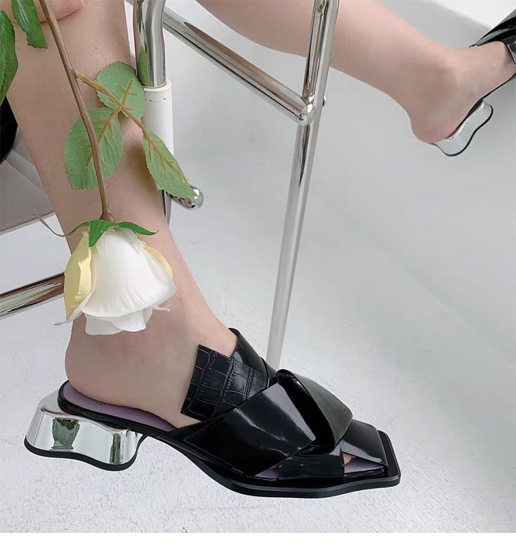 Square toe braided mules with wavy bottom
