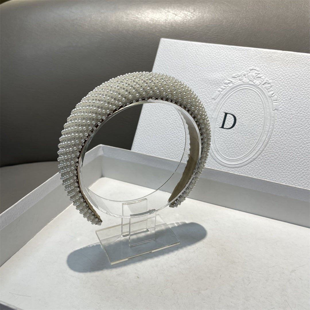 White pearl wide-brim heightening headband