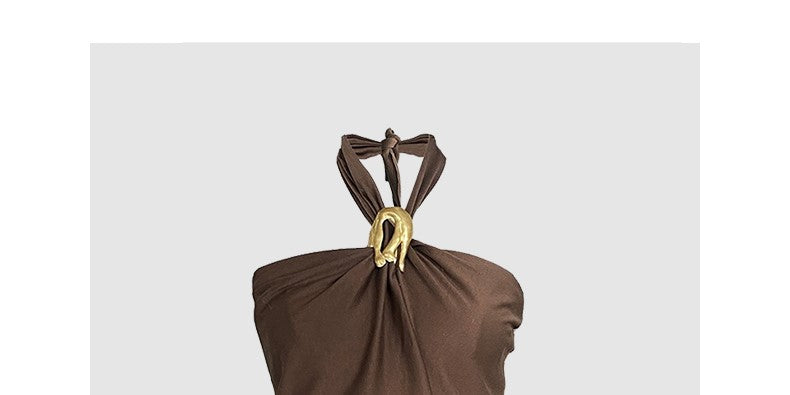 French halter neck suit dress for ladies, retro two-piece suit