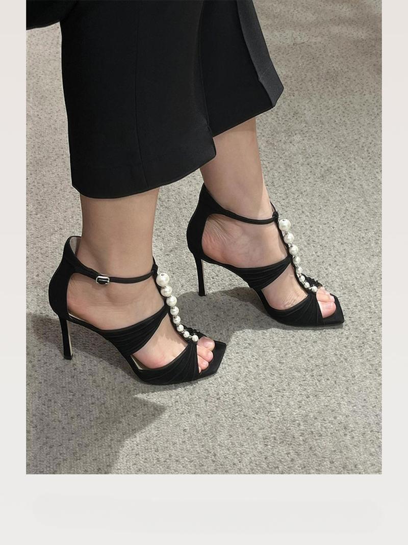 White Roman pleated open-toe high heels