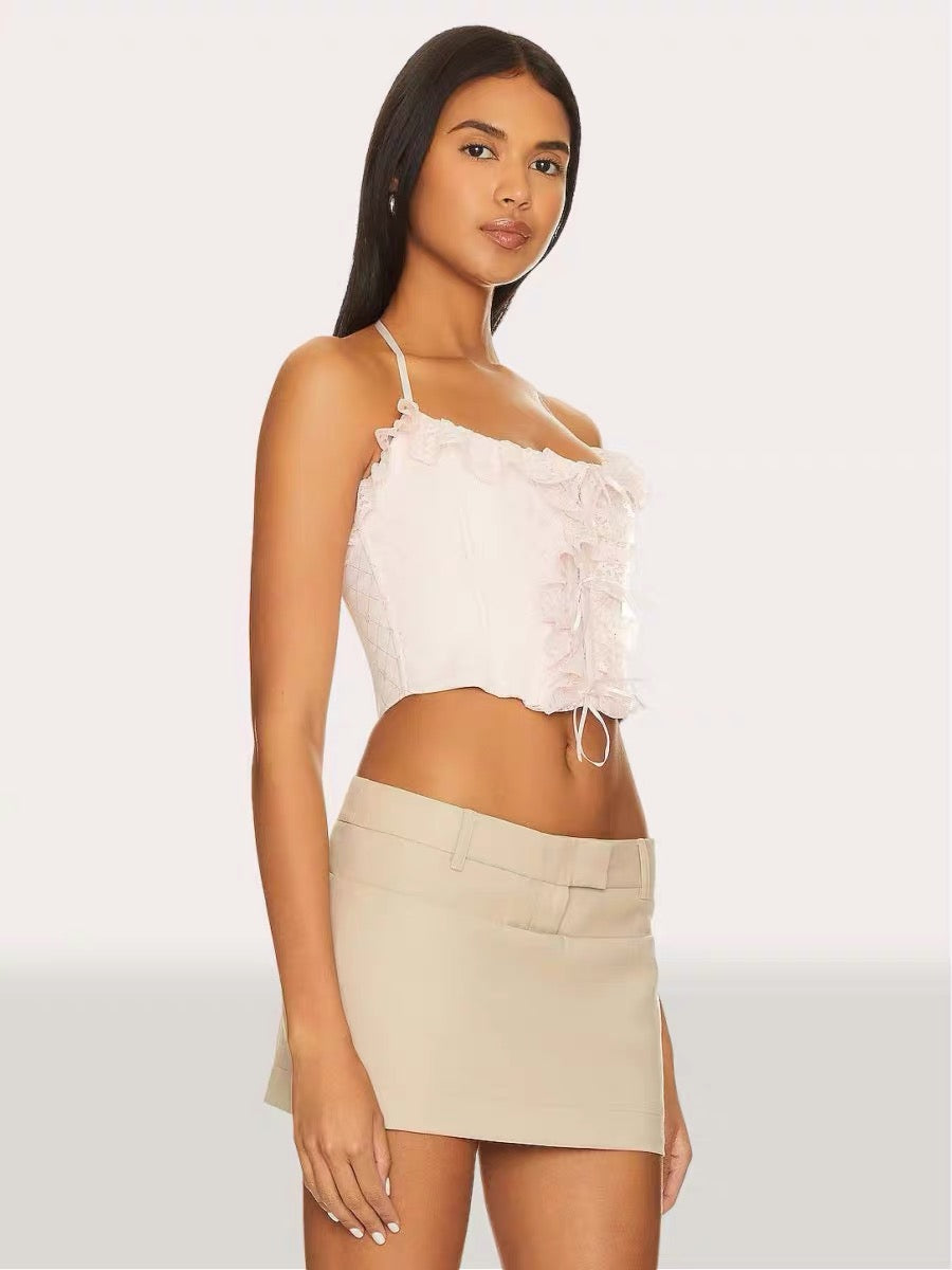 Pure Desire Lace Ruffled Halter Neck Fishbone Suspender
