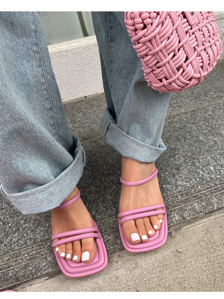 Versatile soft-soled simple one-line strap sandals and half-flop