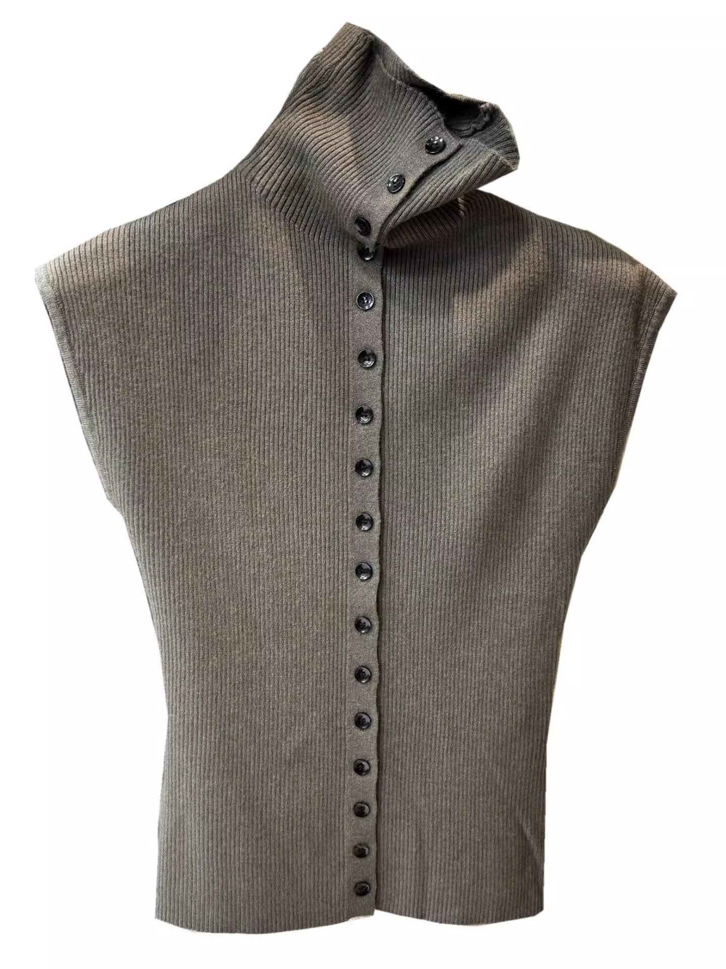 High Neck Single Breasted Knit Vest Top