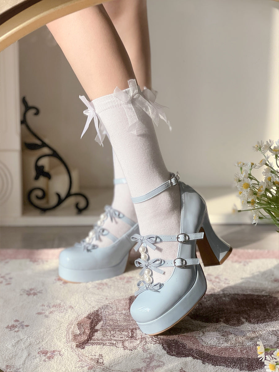 Sayo Otome | White tea into the dream original bow shaped heel women's shoes