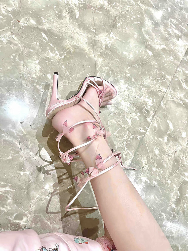 Fairy style pink open toe high heels