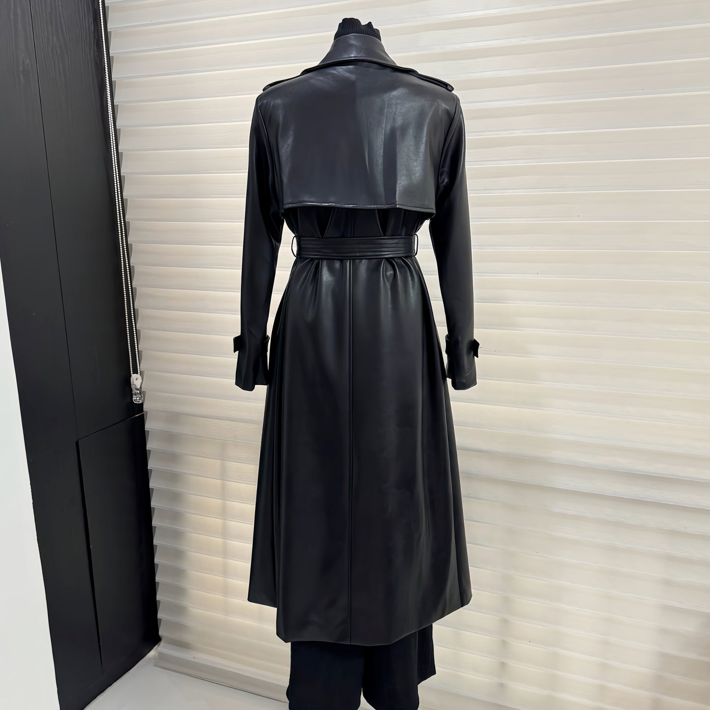 PU leather coat suit collar double breasted coat
