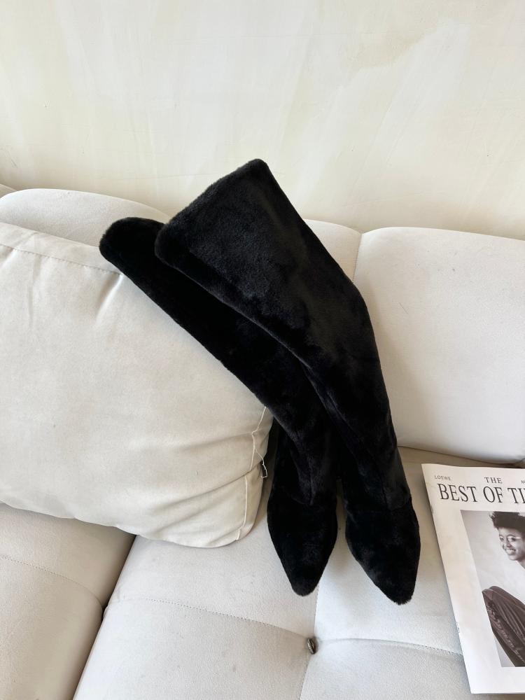 New autumn and winter beige fur boots high heel snow boots