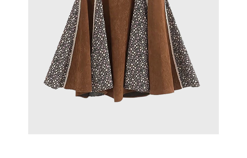 Suede patchwork floral skirt