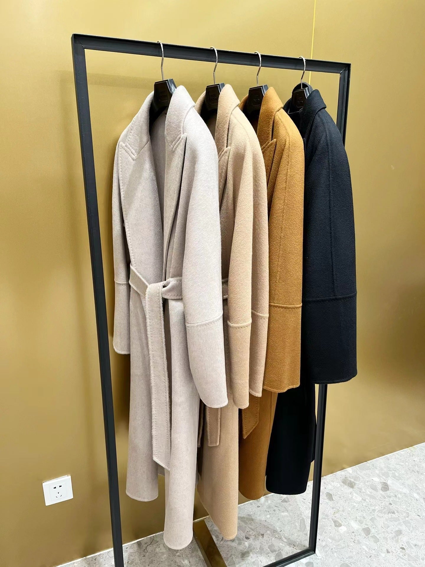 Double-faced water ripple cashmere bathrobe-style wool lace-up coat
