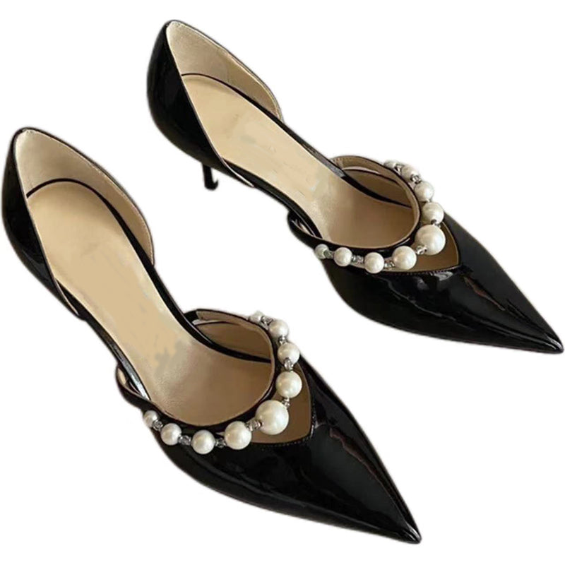Red pointed toe genuine patent leather French stiletto pumps