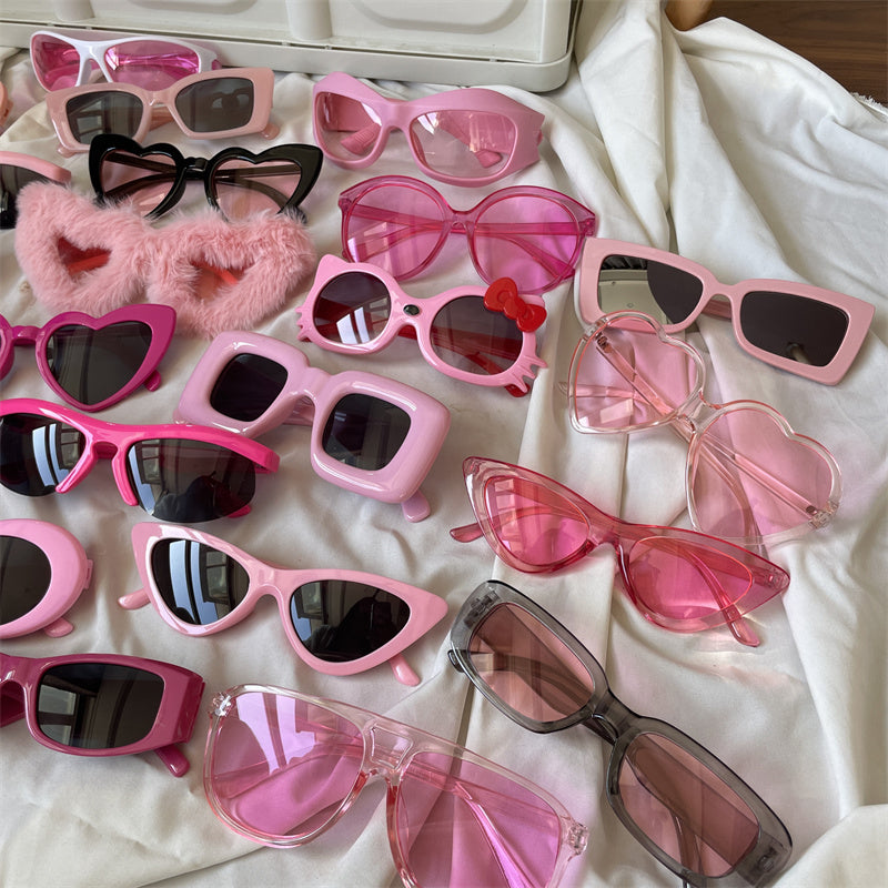 European and American street love pink sunglasses