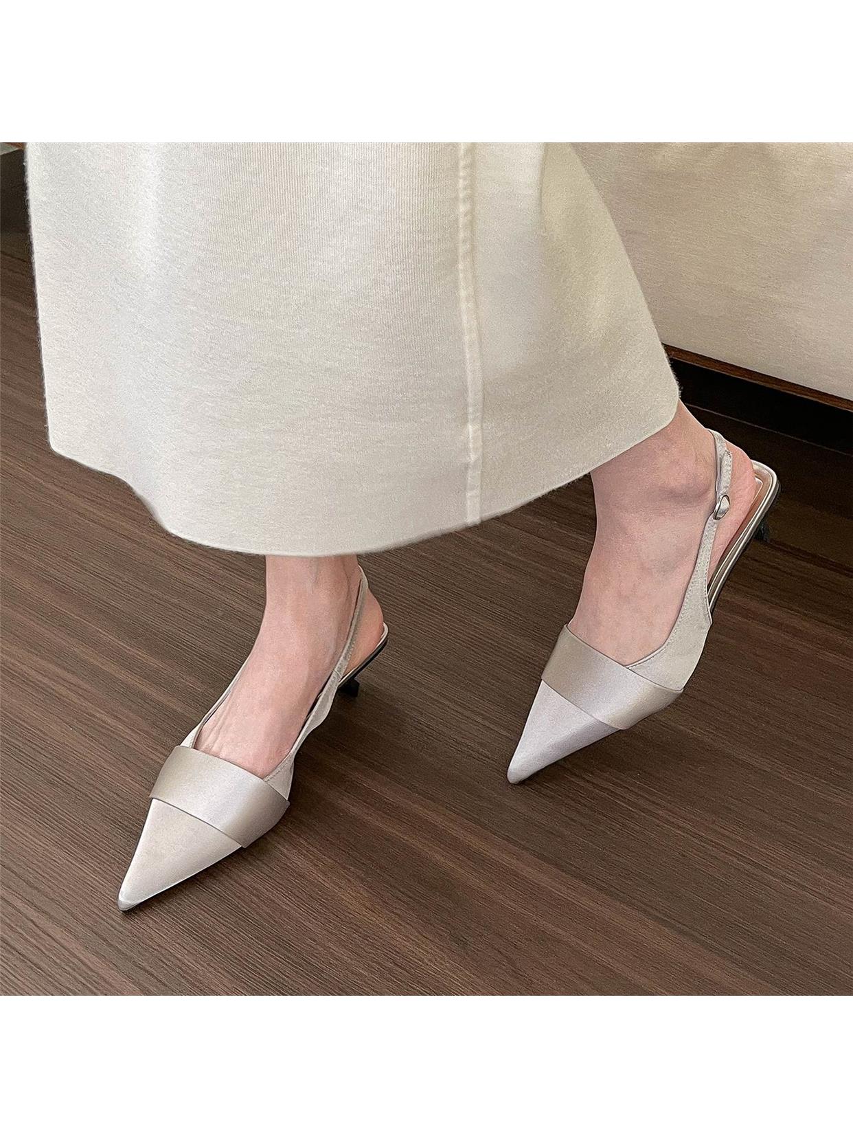 Silver pointed toe low heel pumps