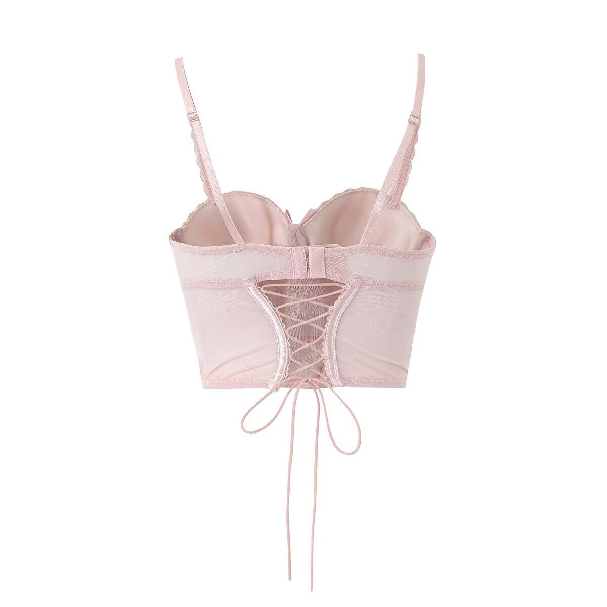 Pink bow lace herringbone suspender belt