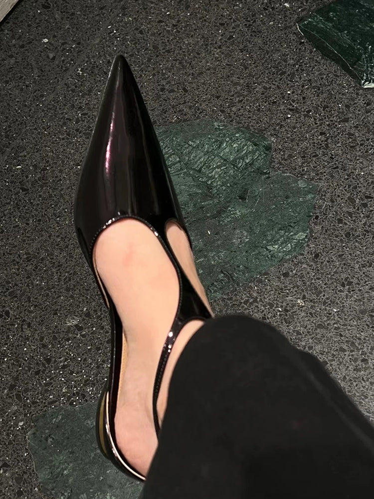 French gold pointed toe flat Mary Jane shoes