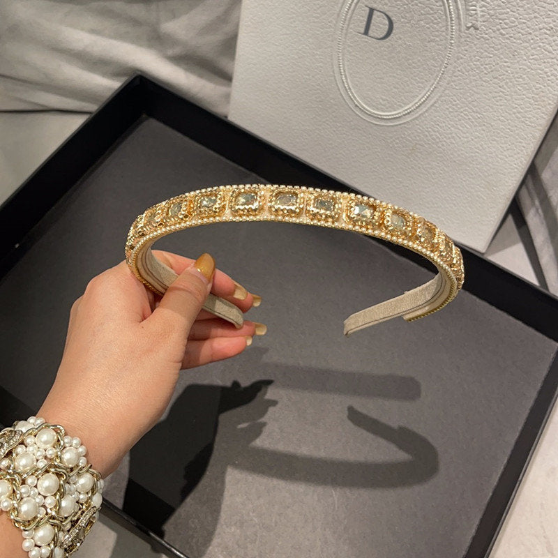 Korean style fashionable headband with diamonds and pearl particles