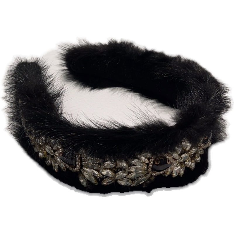 Retro French mink hair wide-brimmed headband