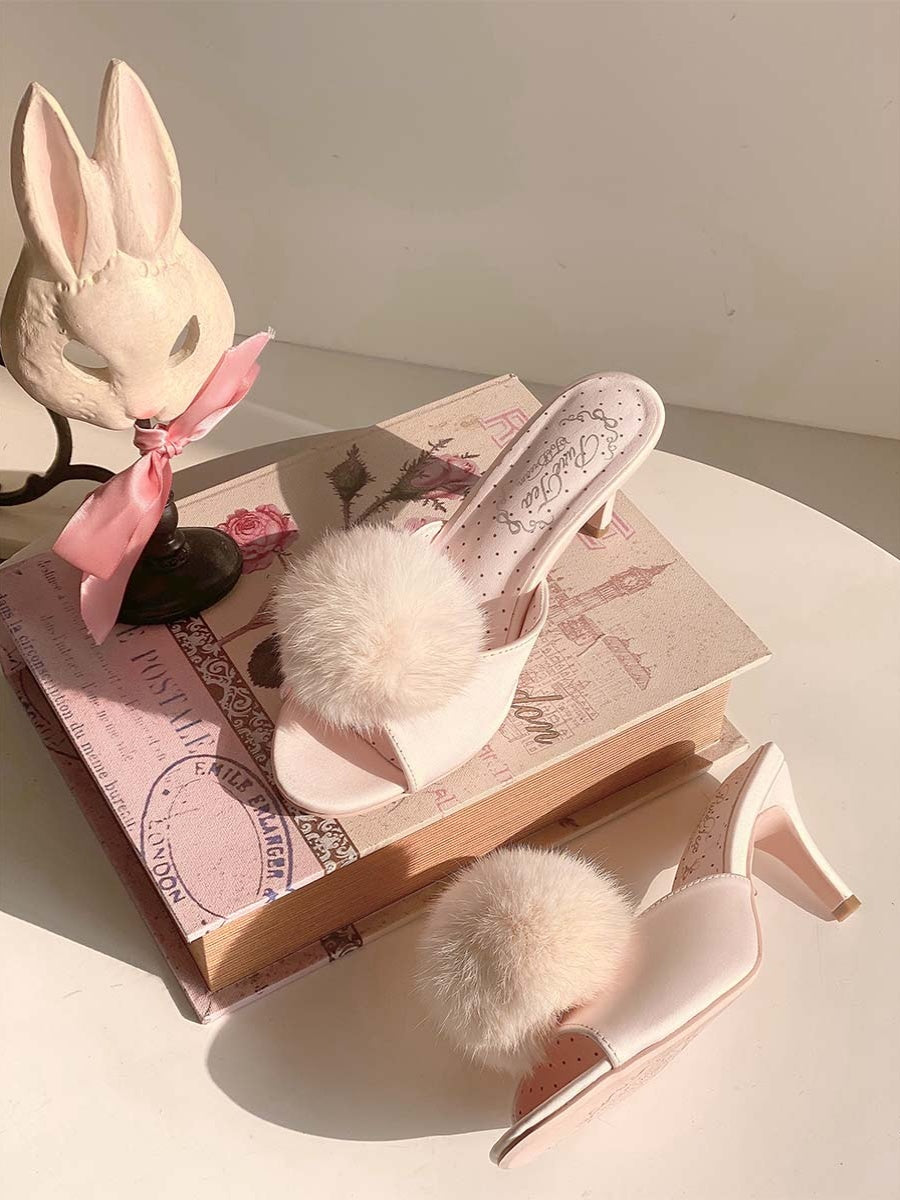 Cupid bunny fur ball mules