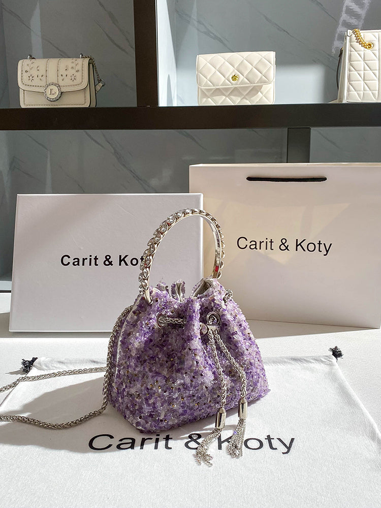 French glossy bucket bag women's chain handbag
