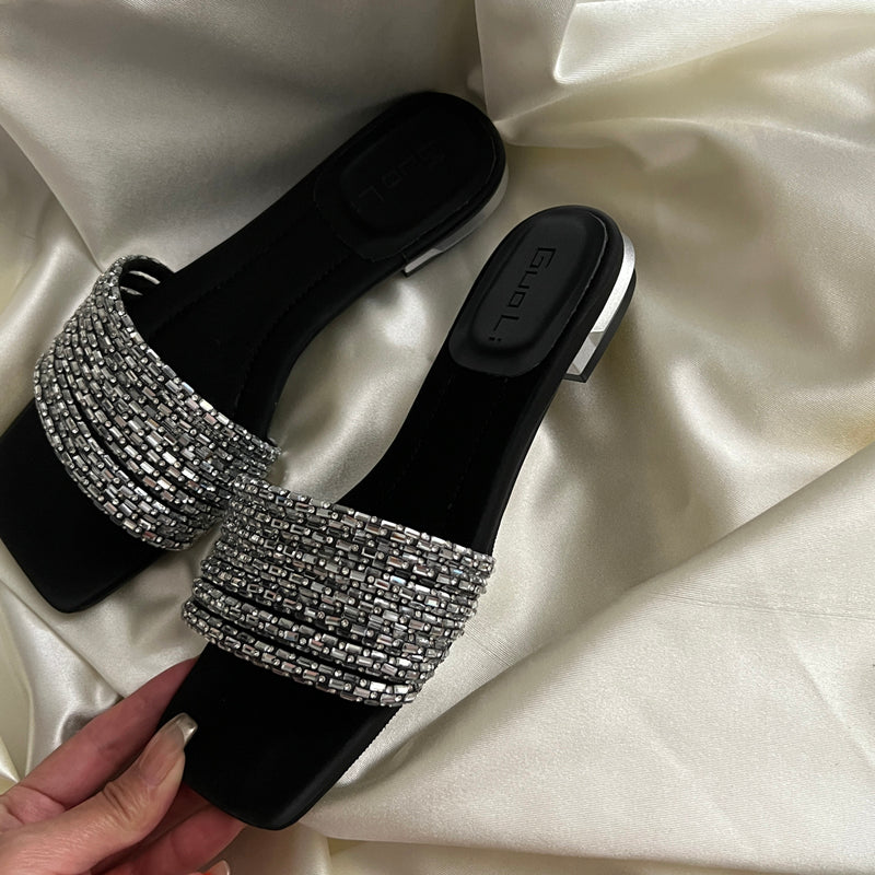 Water brick outer wear medium heel open toe flat slippers
